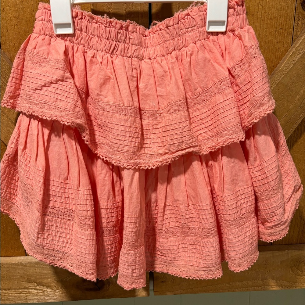 LoveShackFancy Coral Ruffled A-Line Skirt